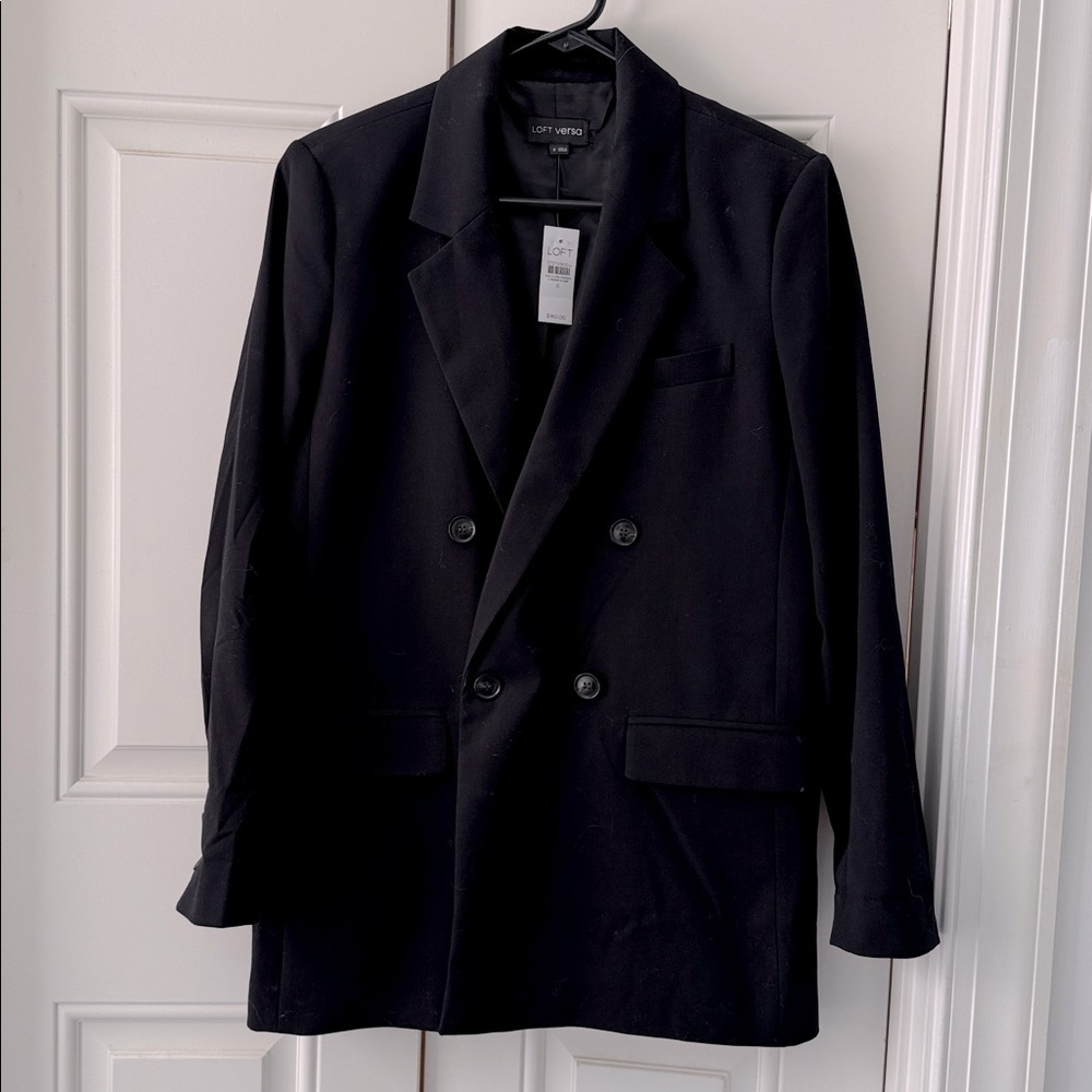 NWT LOFT Versa Women's Black Double-Breasted Boyfriend Blazer